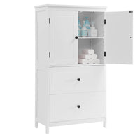 Stylish White Bathroom Storage Cabinet With Two Doors, Drawers, And Adjustable Shelf - Durable MDF Design For Organized Spaces