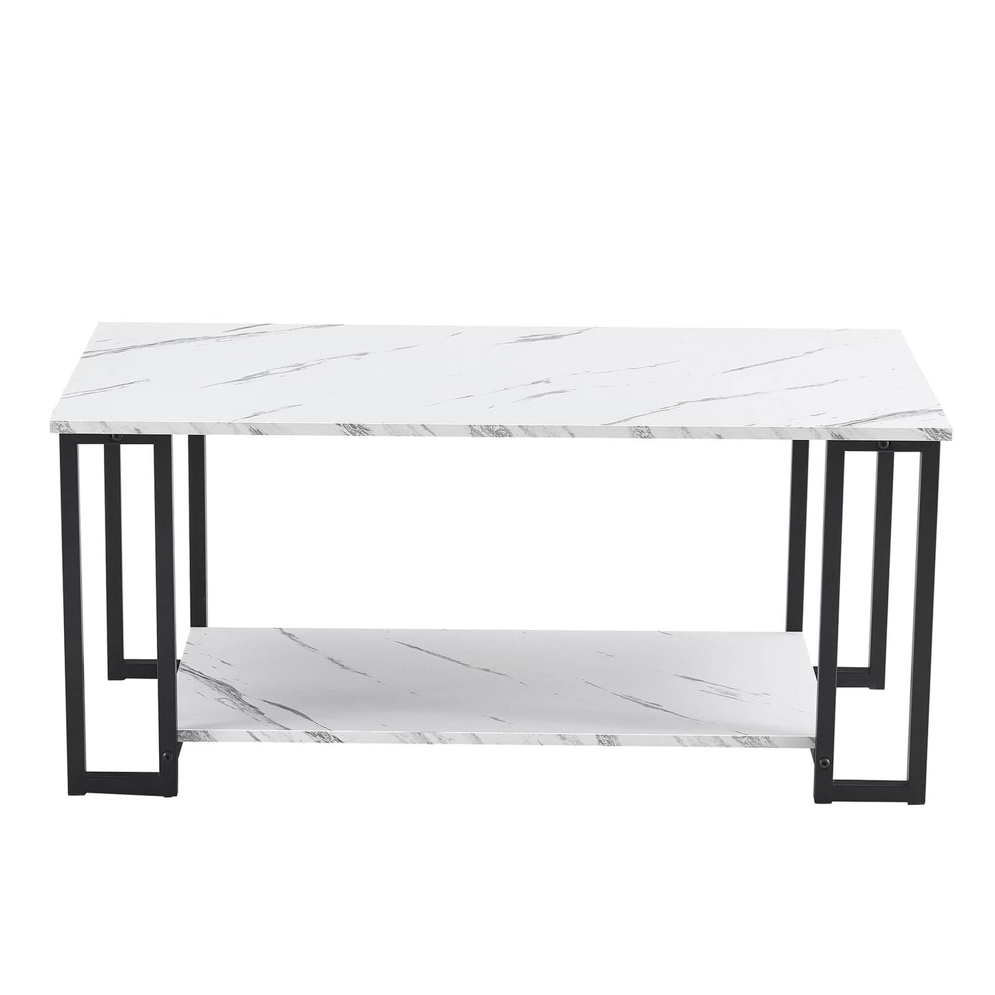 Modern Rectangle Coffee Table, 2-Tier Marble MDF Top