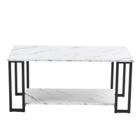 Modern Rectangle Coffee Table, 2-Tier Marble MDF Top