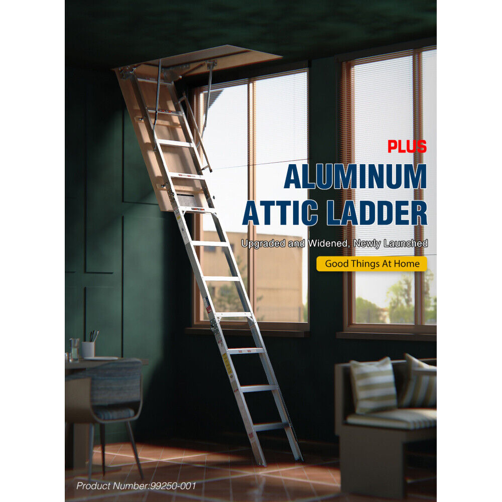 Household Aluminum Attic Ladder 25" X 54" ,350lbs Capacity, 7-10 Ft
