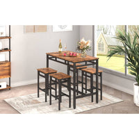 5PC Rustic Brown Industrial Style Bar Table Set with High Stools