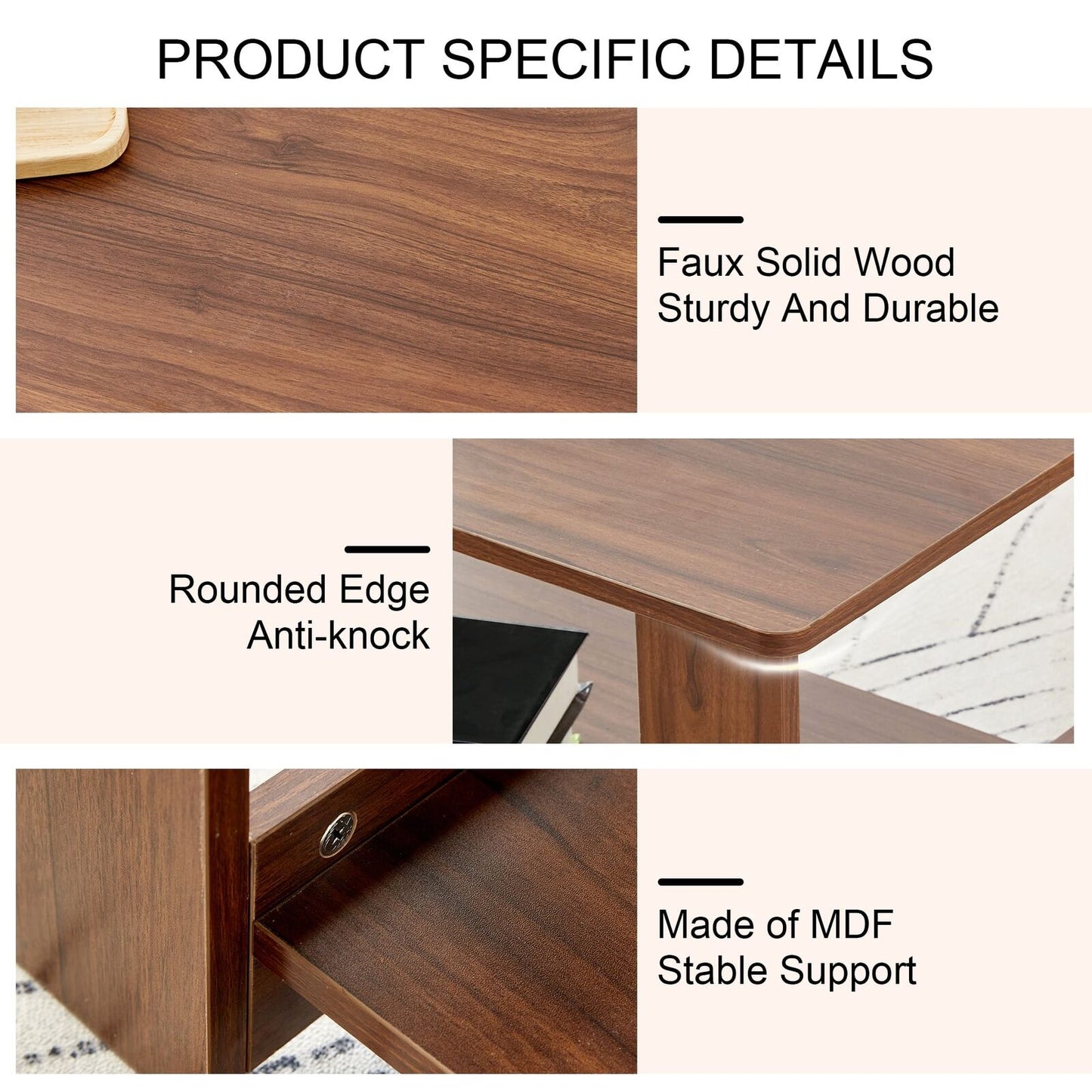 Minimalist Walnut Double Layered Rectangular Coffee Table 19.6"x35.4"x16.5"