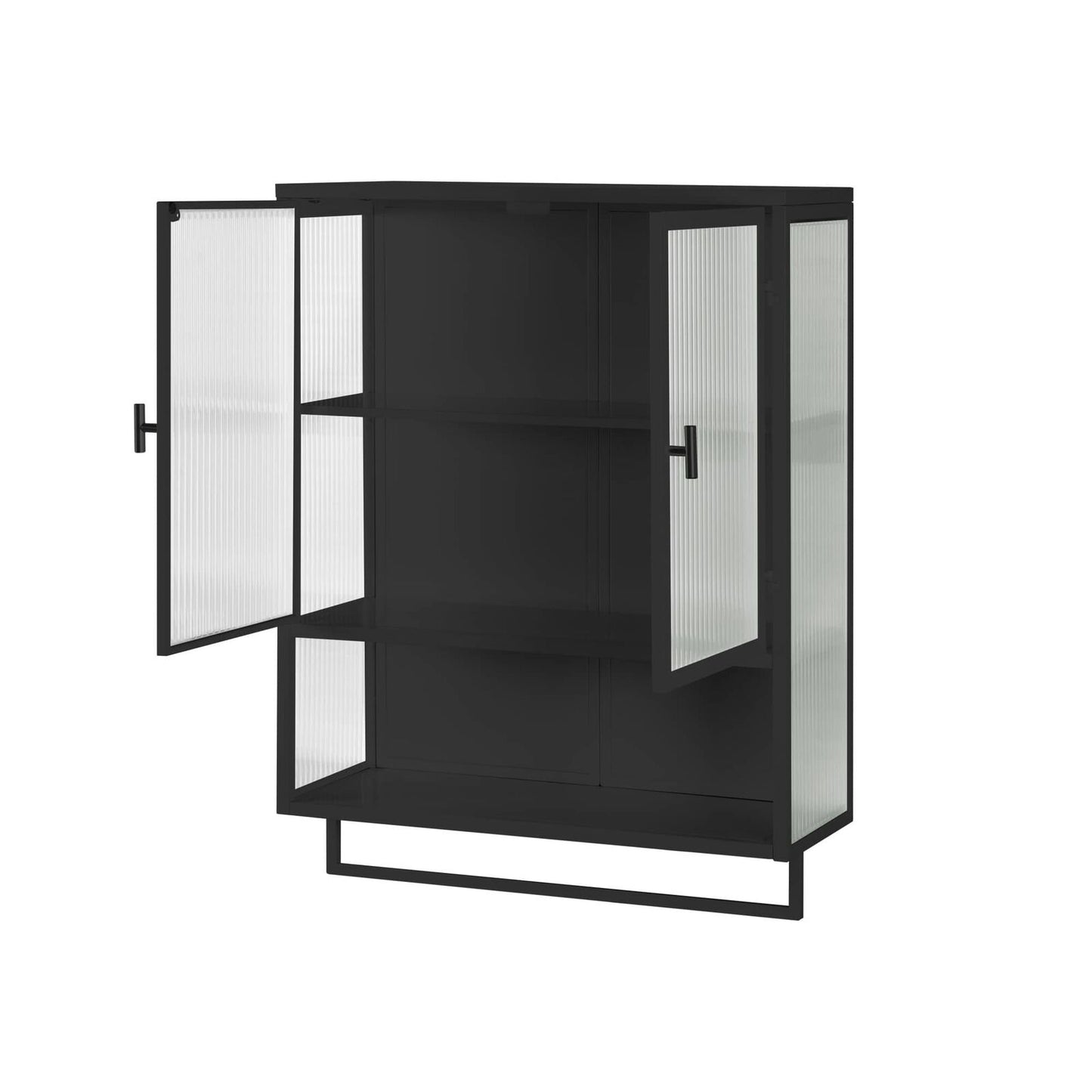 Modern Two-Door Wall Cabinet with Enclosed Storage Open Shelf and Towel Rack