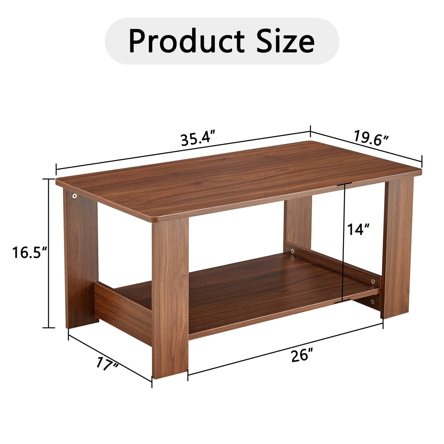 Minimalist Walnut Double Layered Rectangular Coffee Table 19.6"x35.4"x16.5"