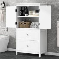 Stylish White Bathroom Storage Cabinet With Two Doors, Drawers, And Adjustable Shelf - Durable MDF Design For Organized Spaces