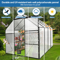 6x8 FT Polycarbonate Greenhouse Raised Base and Anchor Aluminum Heavy Duty