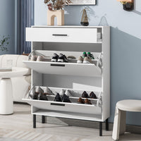 Freestanding Shoe Rack Storage Organizer with Drawers & Metal Legs