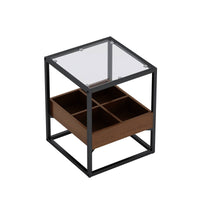 Modern Glass Coffee Table Side Table Storage Shelf Metal Legs