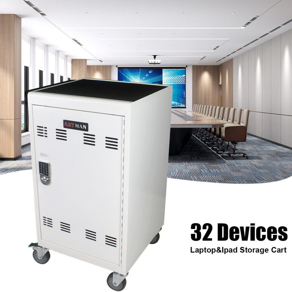 Mobile Charging Cart and Cabinet for Tablets Laptops 30-Device With Lock