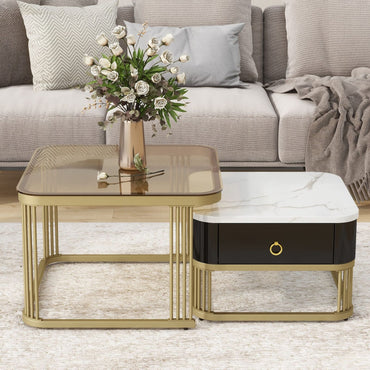 Nesting Coffee Tables Set of 2, Space-Saving Square Stacking Side Tables