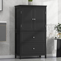 Stylish White Bathroom Storage Cabinet With Two Doors, Drawers, And Adjustable Shelf - Durable MDF Design For Organized Spaces