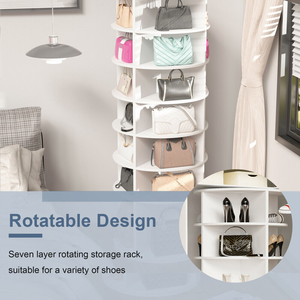 Rotating Shoe Rack Tower, 7-Tier Spinning Shoe Rack, 360° Revolve Shoe Organizer