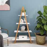 Solid Bamboo Wood A-Frame Ladder Display Bookshelf, 4-Tier Open Shelves