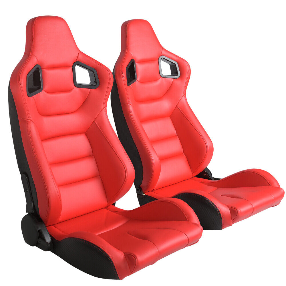 2Pcs Red Universal Bucket Seats Racing Seats Adjustable Seats with 2 Sliders