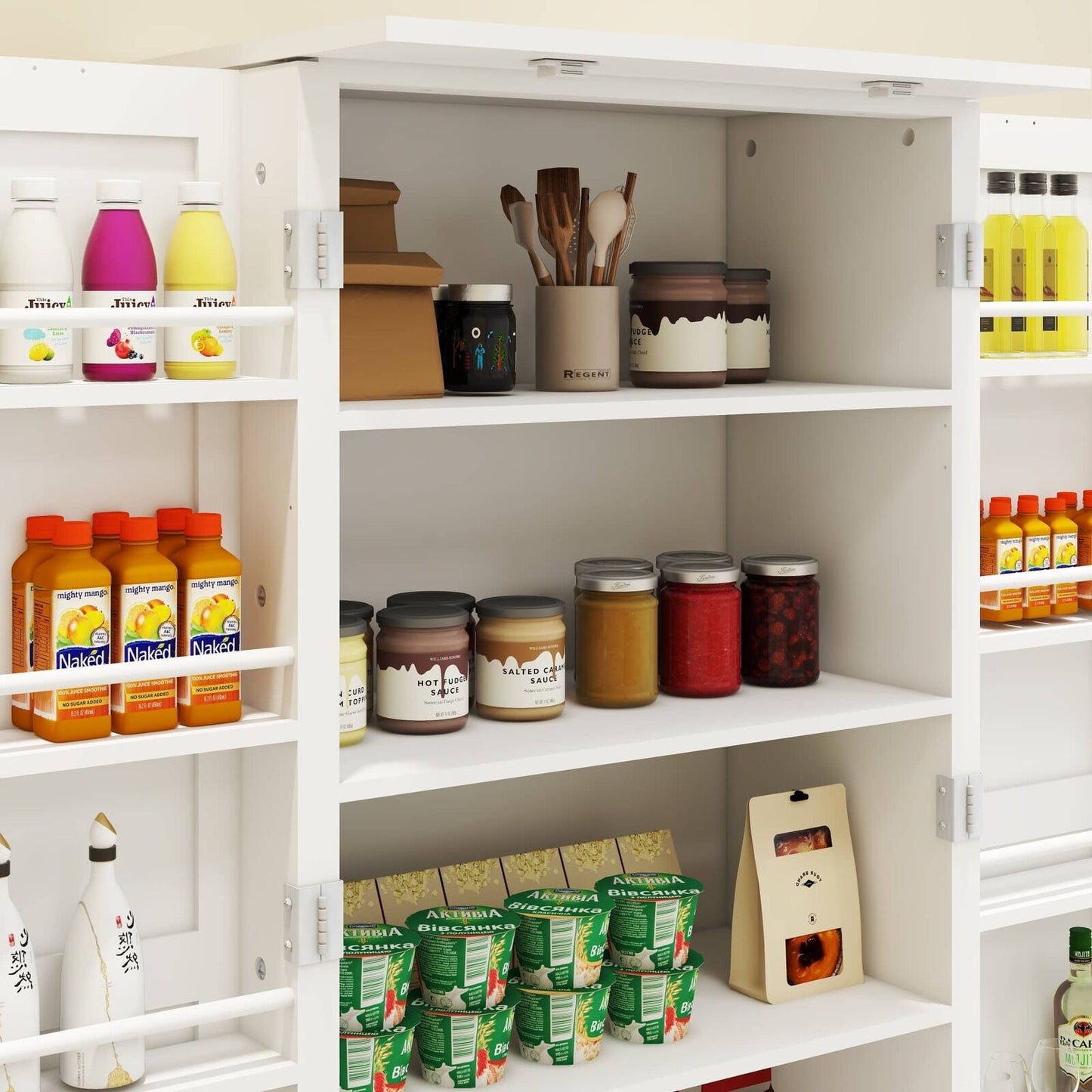 50" LED Kitchen Pantry Cabinet, Freestanding Storage Organizer