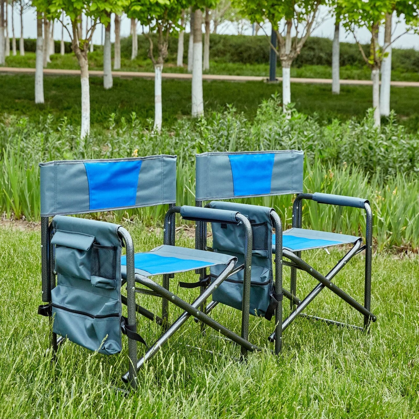 2 Pack Padded Folding Camping Chairs with Storage Pockets