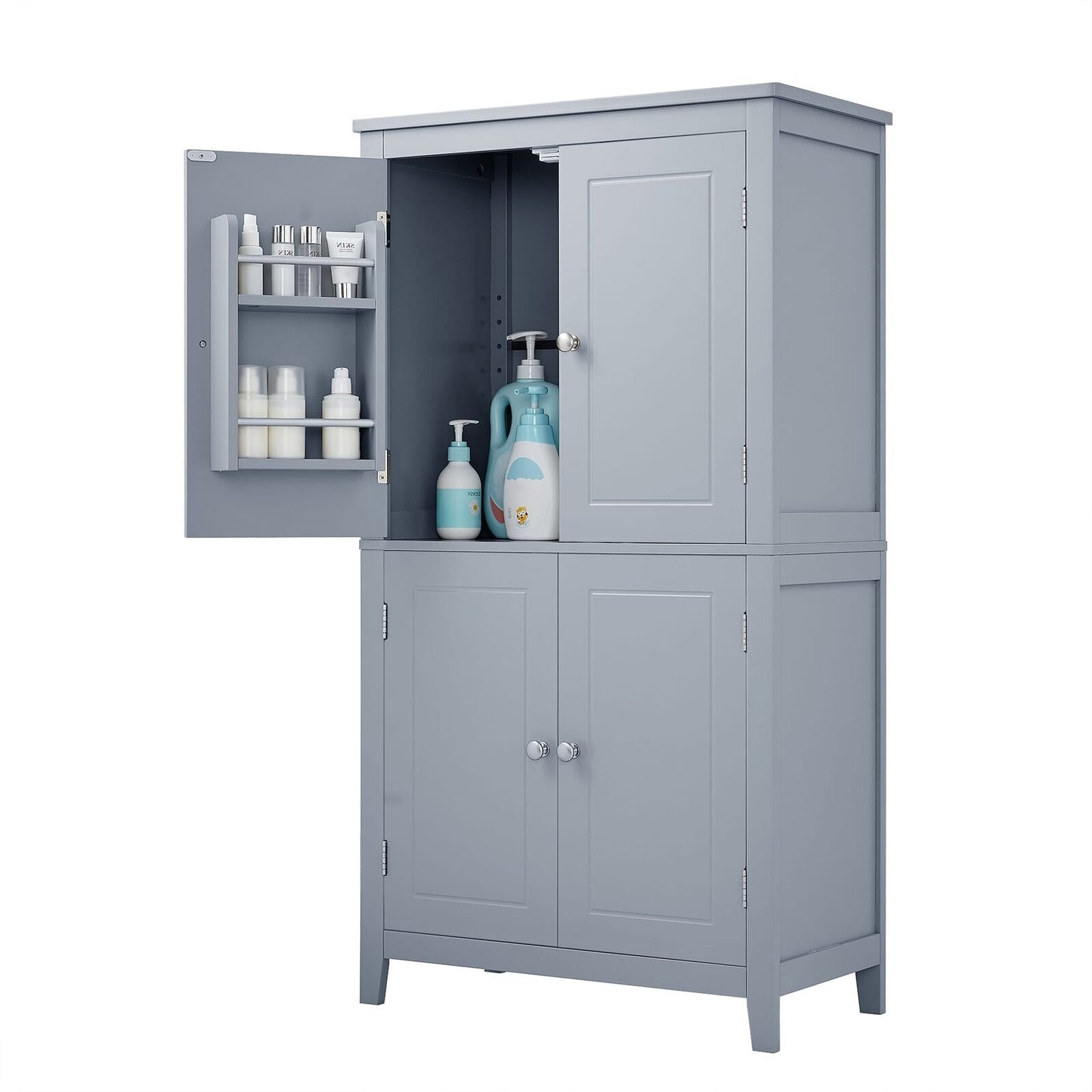 Stylish Freestanding Bathroom Storage Unit With 4 Doors And Adjustable Shelves - Elegant Floor Cabinet In Black