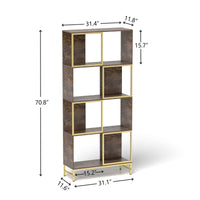 Rustic Industrial Bookshelf, 4-Tier Asymmetrical Display Storage Shelves