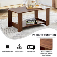 Minimalist Walnut Double Layered Rectangular Coffee Table 19.6"x35.4"x16.5"