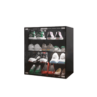 4 Layer Black Shoe Cabinet with Glass Door, Glass Layer Shoes Display Cabinet