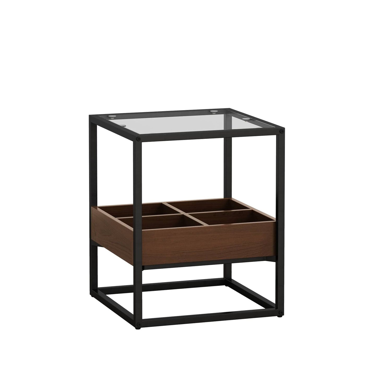 Modern Glass Coffee Table Side Table Storage Shelf Metal Legs