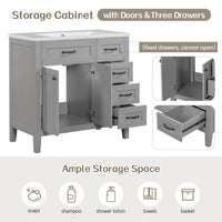 Modern 36" Bathroom Vanity w/Sink Combo Wood Bathroom Storage Cabinet w/Drawers