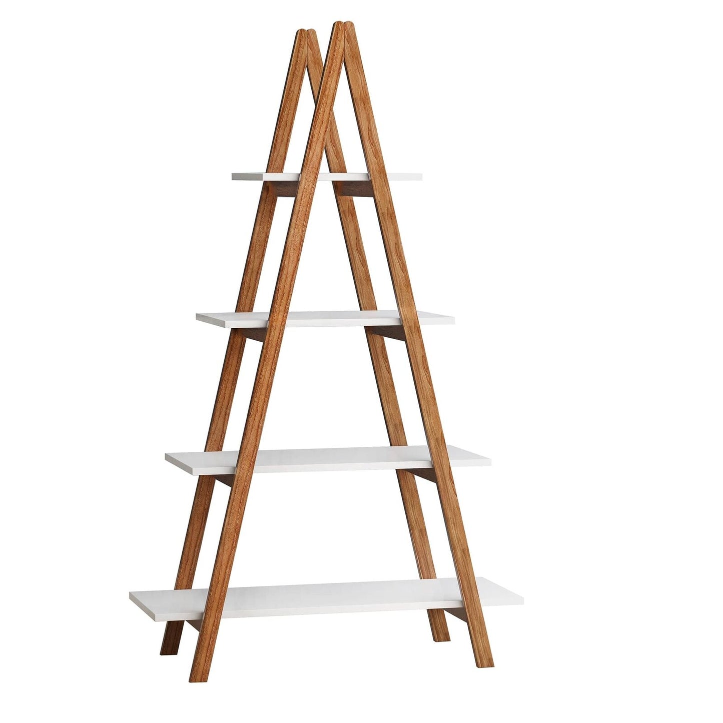 Solid Bamboo Wood A-Frame Ladder Display Bookshelf, 4-Tier Open Shelves