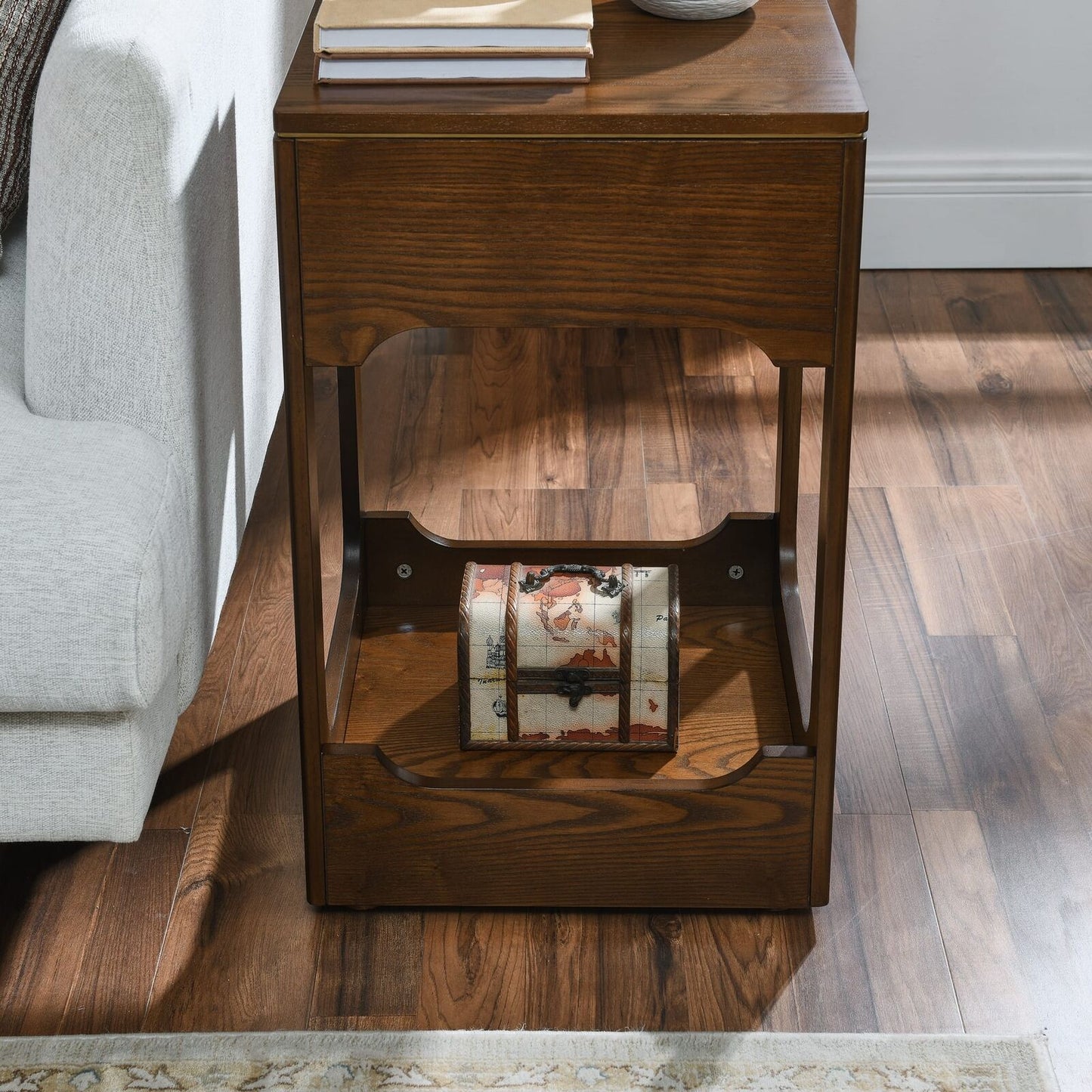 Mid Century Modern Lift Top Side Table with Storage for Living Room Office