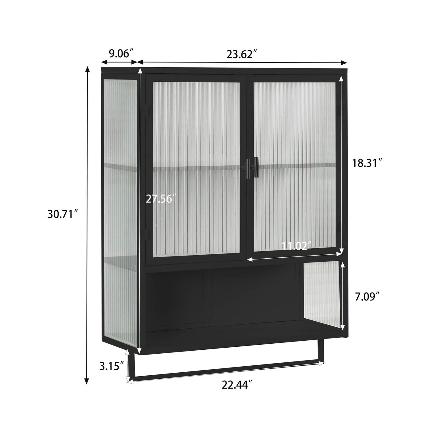 Modern Two-Door Wall Cabinet with Enclosed Storage Open Shelf and Towel Rack