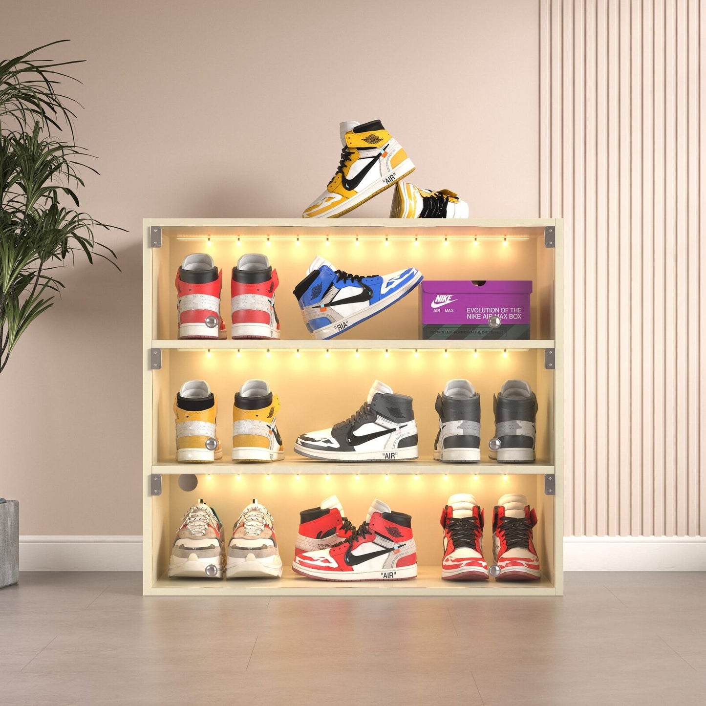 Stackable LED Shoe Storage Box - Display Up to 9 Pairs - Glass Doors