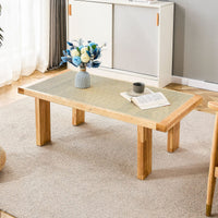 Modern Rattan Side Table, Small Rectangular End Table with Wood Legs