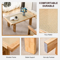 Modern Rattan Side Table, Small Rectangular End Table with Wood Legs