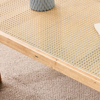 Modern Rattan Side Table, Small Rectangular End Table with Wood Legs