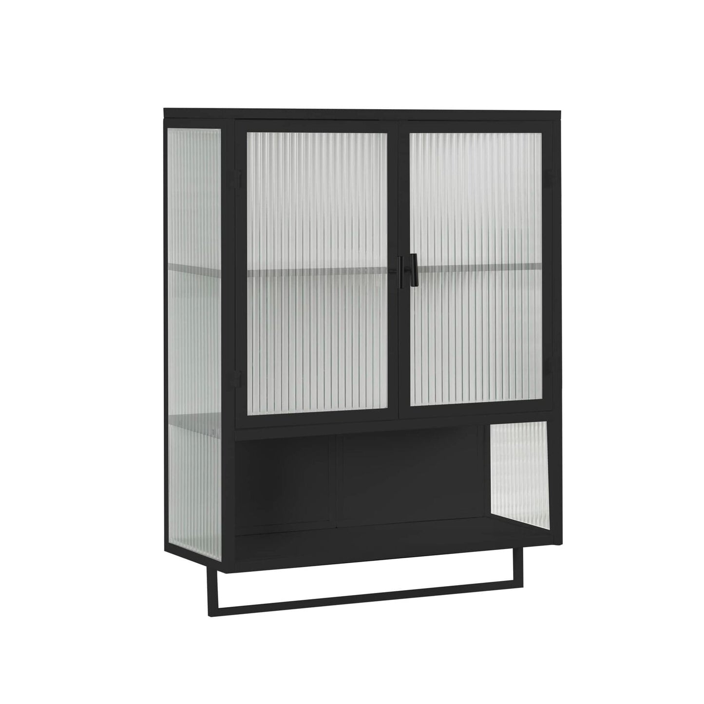 Modern Two-Door Wall Cabinet with Enclosed Storage Open Shelf and Towel Rack