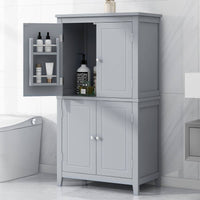 Stylish Freestanding Bathroom Storage Unit With 4 Doors And Adjustable Shelves - Elegant Floor Cabinet In Black