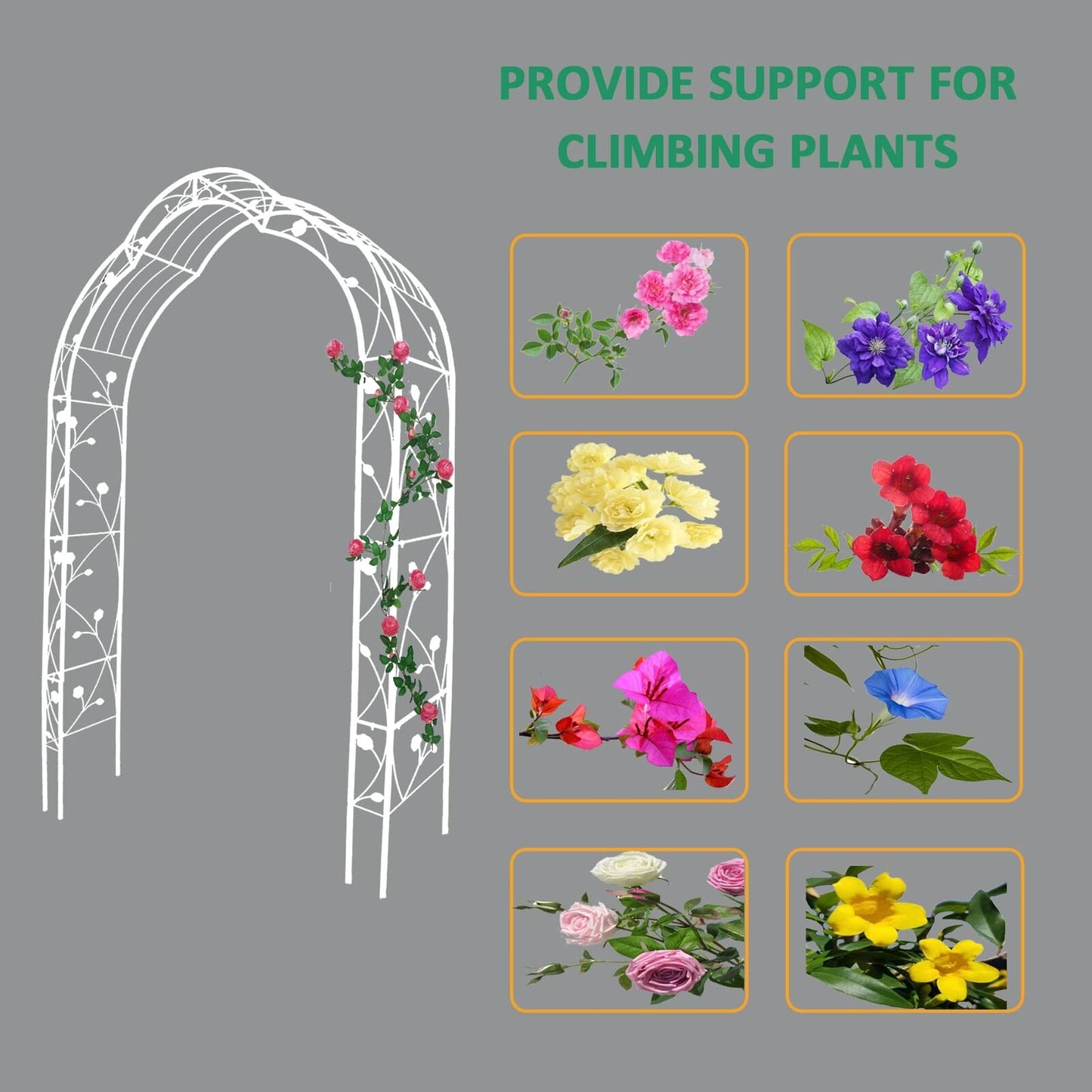 Freestanding Metal Garden Arch with 8 Styles, Climbing Plant Support