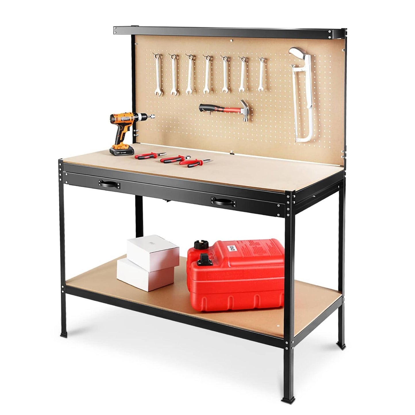 63 Inch Tool Cabinet Workbench with Drawers Pegboard Heavy Duty Storage