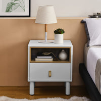 Modern Style Single Drawer Bedside Table with Storage, Leather Handles