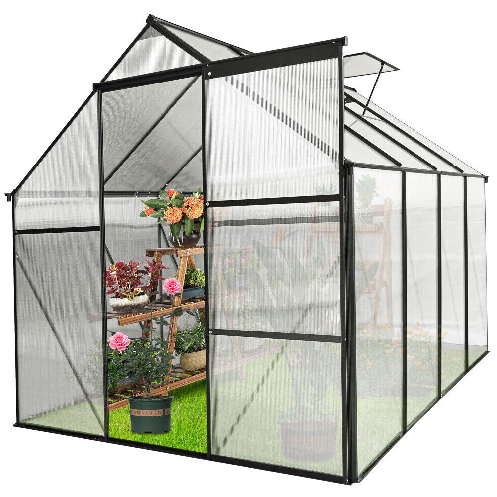6x8 FT Polycarbonate Greenhouse Raised Base and Anchor Aluminum Heavy Duty