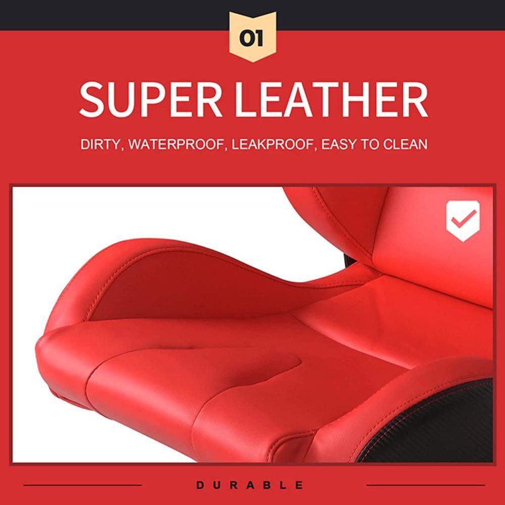 2Pcs Red Universal Bucket Seats Racing Seats Adjustable Seats with 2 Sliders