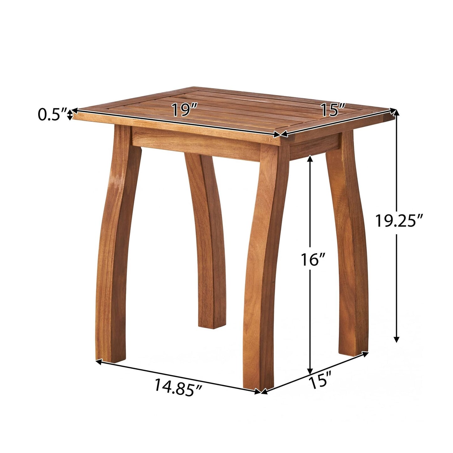 Outdoor Accent Table, Slatted Side Table Patio Furniture, 19"x15"