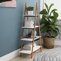Solid Bamboo Wood A-Frame Ladder Display Bookshelf, 4-Tier Open Shelves