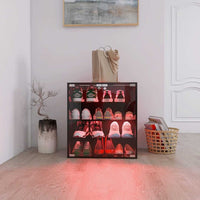 4 Layer Black Shoe Cabinet with Glass Door, Glass Layer Shoes Display Cabinet