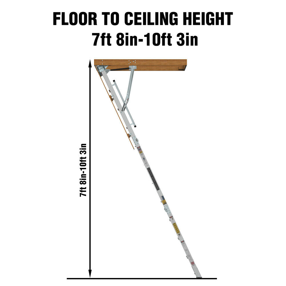 Household Aluminum Attic Ladder 25" X 54" ,350lbs Capacity, 7-10 Ft