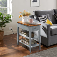 Narrow 2-tone End Table with USB Charging Ports for Small Space