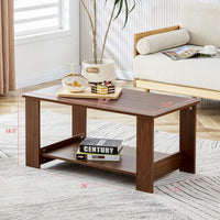 Minimalist Walnut Double Layered Rectangular Coffee Table 19.6"x35.4"x16.5"