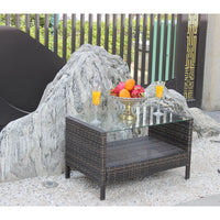 Outdoor Patio Coffee Table, Weather-Resistant Wicker & Tempered Glass