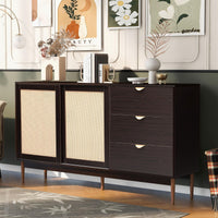 Two-door Storage Cabinet with Three Drawers Metal Handles