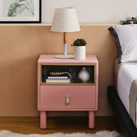 Modern Style Single Drawer Bedside Table with Storage, Leather Handles