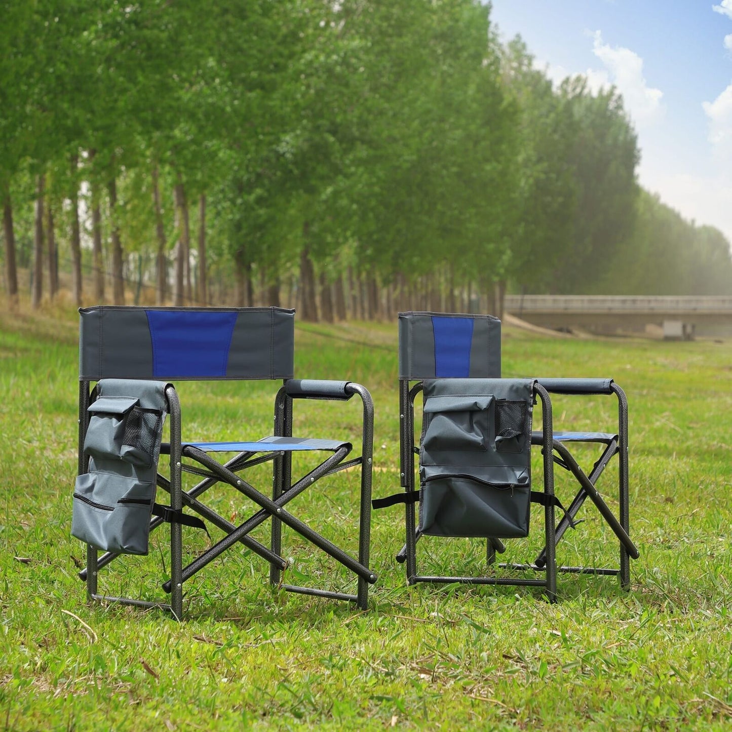 2 Pack Padded Folding Camping Chairs with Storage Pockets